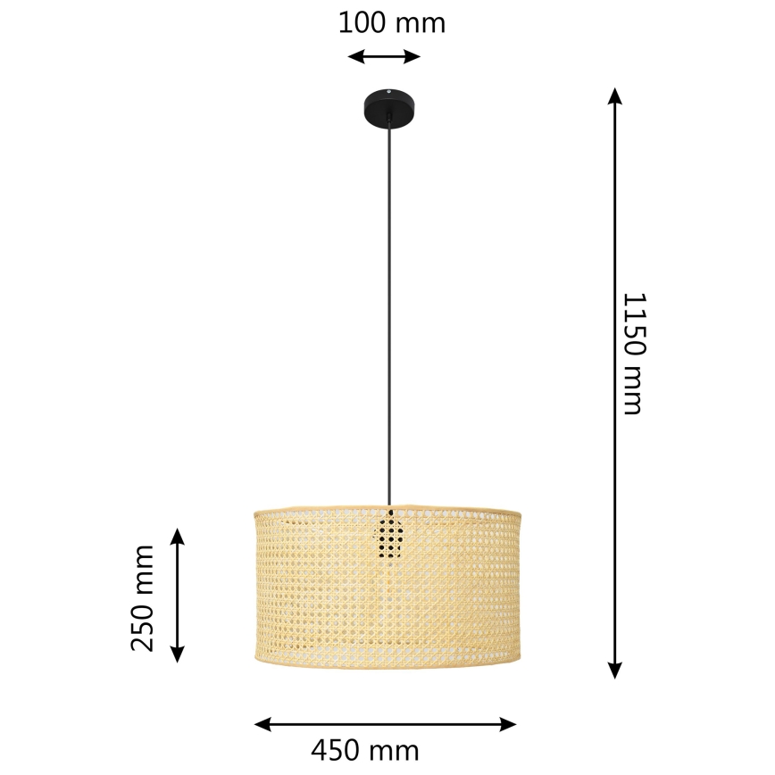 Lustr na lanku ALBA 1xE27/15W/230V pr. 45 cm ratan/černá