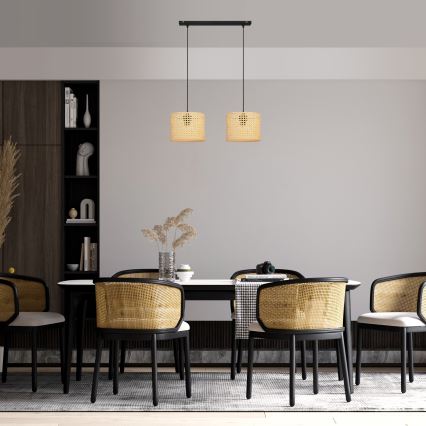 Lustr na lanku ALBA 2xE27/15W/230V ratan/černá