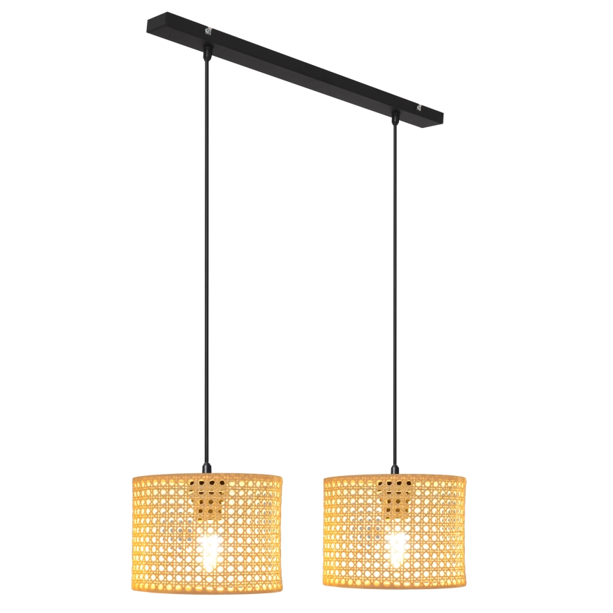 Lustr na lanku ALBA 2xE27/15W/230V ratan/černá