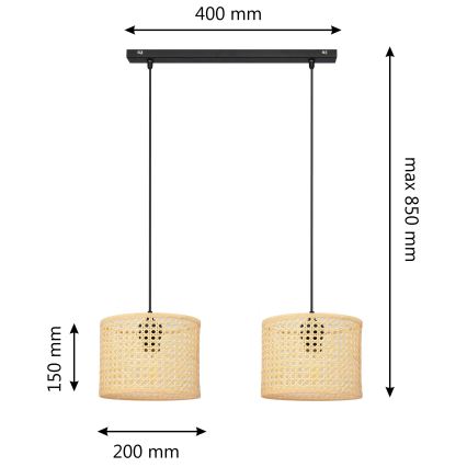 Lustr na lanku ALBA 2xE27/15W/230V ratan/černá