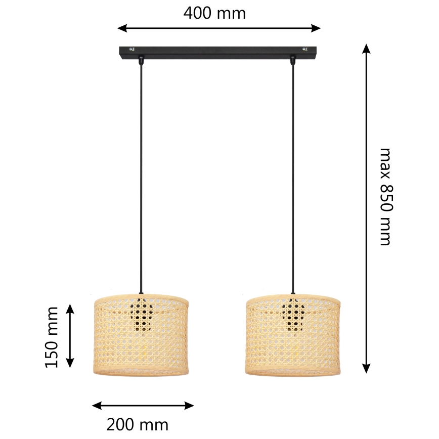 Lustr na lanku ALBA 2xE27/15W/230V ratan/černá