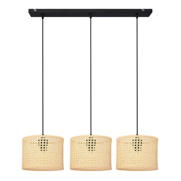 Lustr na lanku ALBA 3xE27/15W/230V ratan/černá