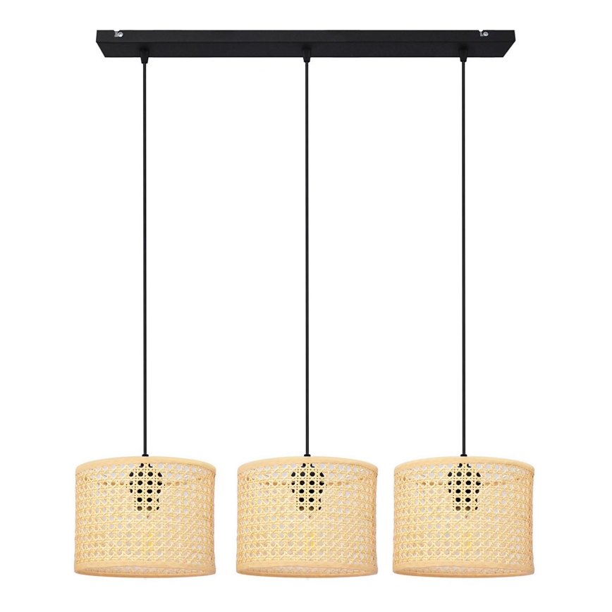 Lustr na lanku ALBA 3xE27/15W/230V ratan/černá