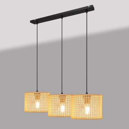 Lustr na lanku ALBA 3xE27/15W/230V ratan/černá
