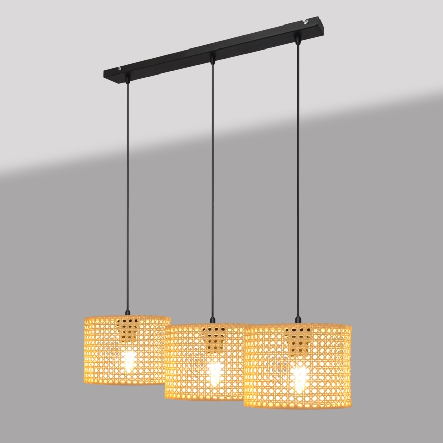 Lustr na lanku ALBA 3xE27/15W/230V ratan/černá