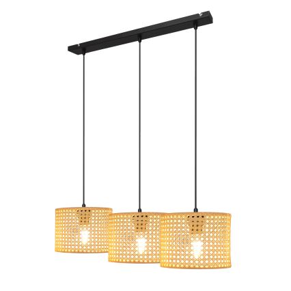Lustr na lanku ALBA 3xE27/15W/230V ratan/černá