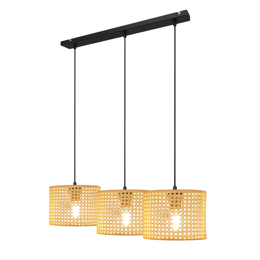 Lustr na lanku ALBA 3xE27/15W/230V ratan/černá