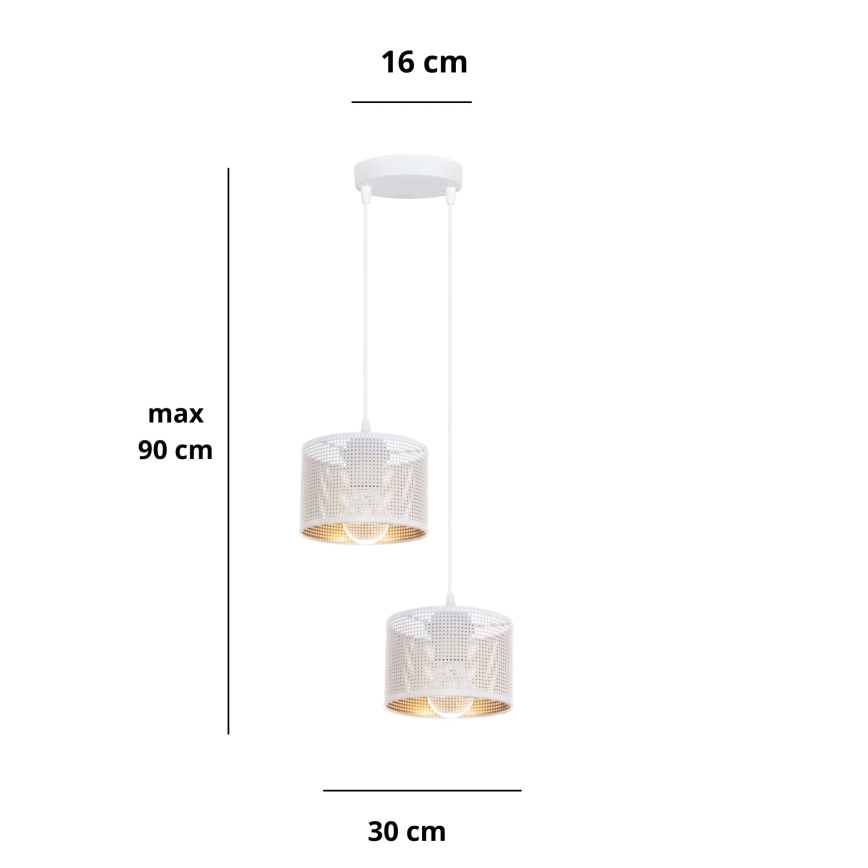 Lustr na lanku ALDO 2xE27/60W/230V pr. 30 cm bílá