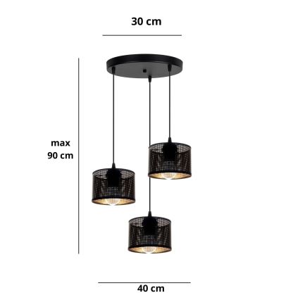 Lustr na lanku ALDO 3xE27/60W/230V pr. 40 cm černá