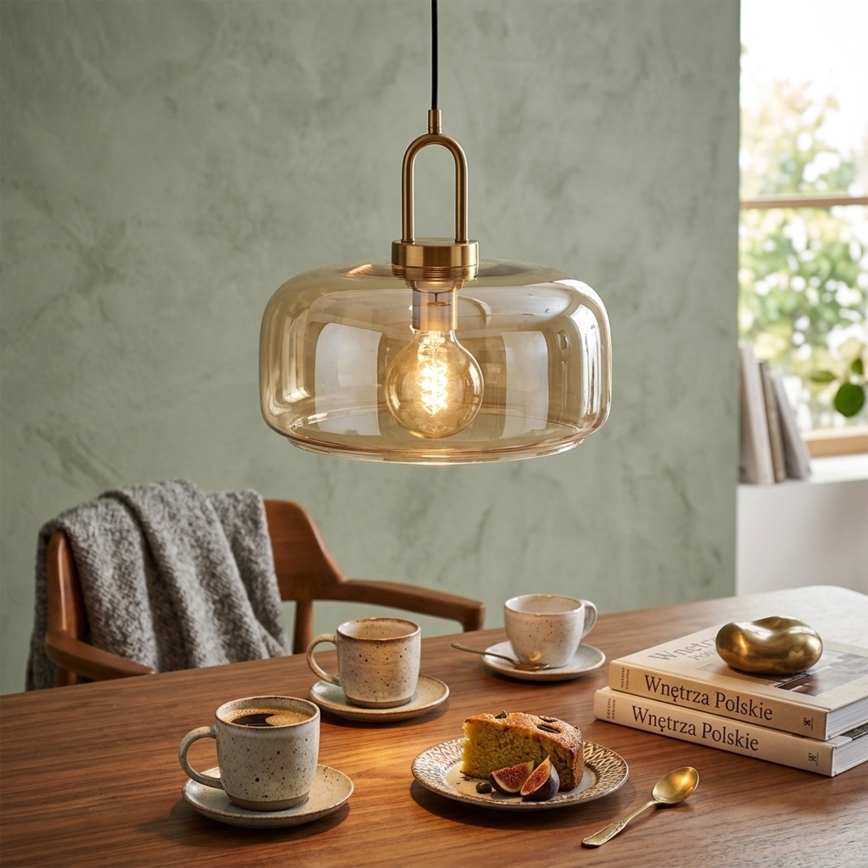 Lustr na lanku AMAYA 1xE27/15W/230V zlatá/kouřová béžová