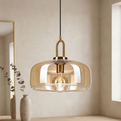 Lustr na lanku AMAYA 1xE27/15W/230V zlatá/kouřová béžová