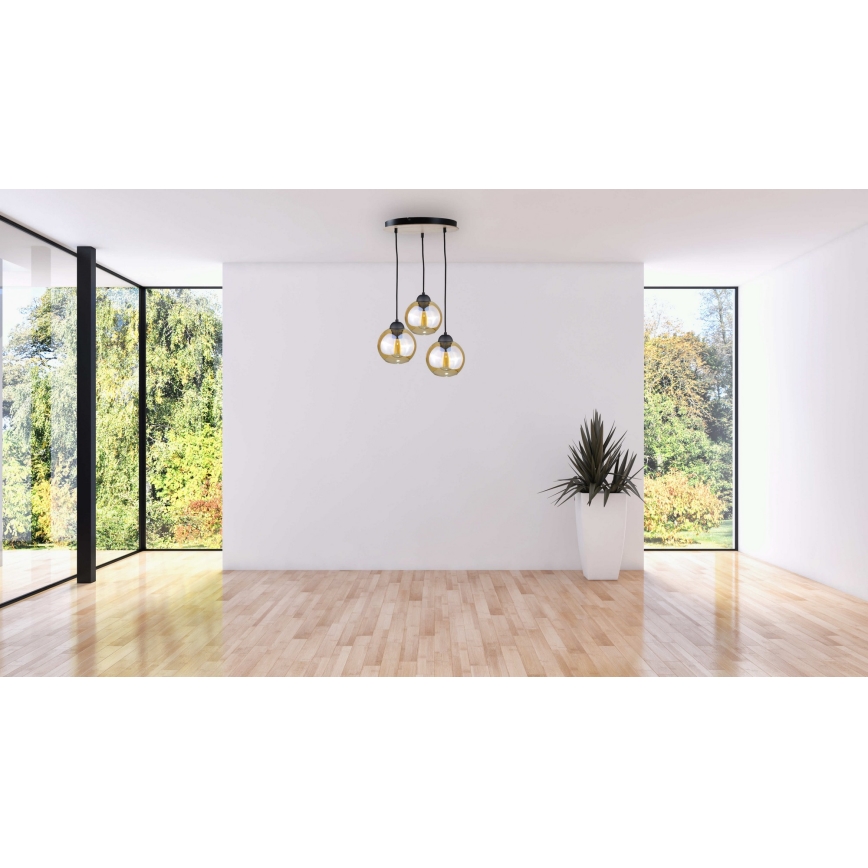Lustr na lanku AMBRE WOOD 3xE27/60W/230V pr. 30 cm