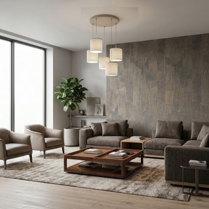 Lustr na lanku ARDEN 5xE27/15W/230V pr. 58 cm béžová