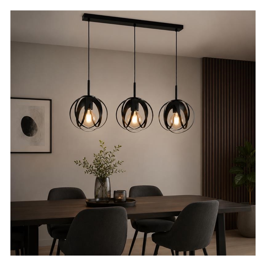 Lustr na lanku ASANI 3xE27/15W/230V černá