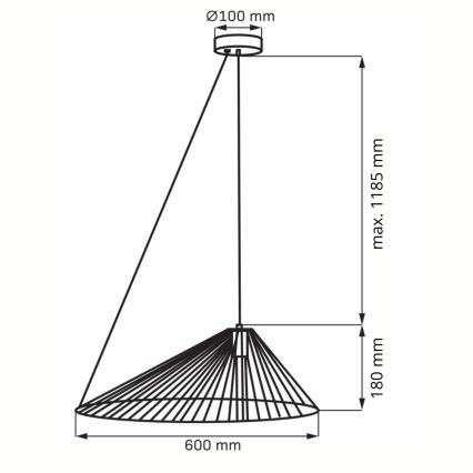 Lustr na lanku AURORA 1xE27/20W/230V pr. 60 cm černá