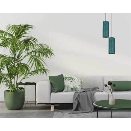 Lustr na lanku AVALO 2xE27/60W/230V pr. 20 cm tyrkysová/zlatá