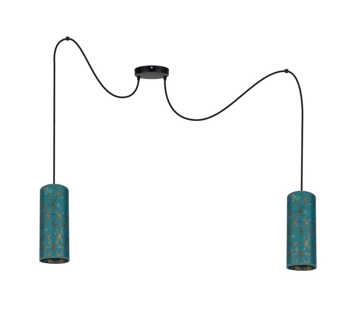 HEXE Lustr na lanku AVALO 2xE27/60W/230V tyrkysová/zlatá HX0119