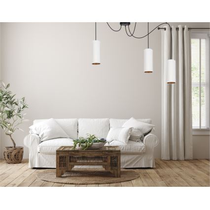 Lustr na lanku AVALO 3xE27/60W/230V bílá/měděná