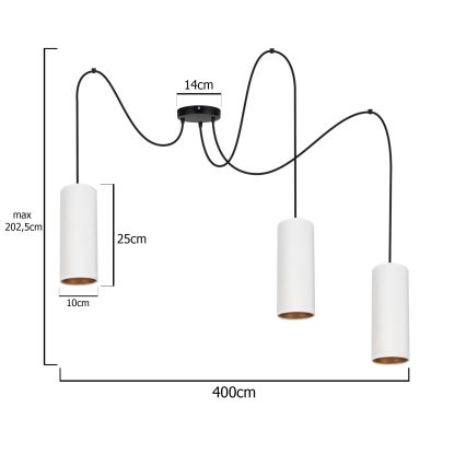 Lustr na lanku AVALO 3xE27/60W/230V bílá/měděná