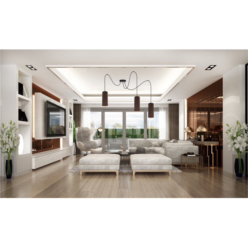 Lustr na lanku AVALO 3xE27/60W/230V pavouk hnědá/měděná