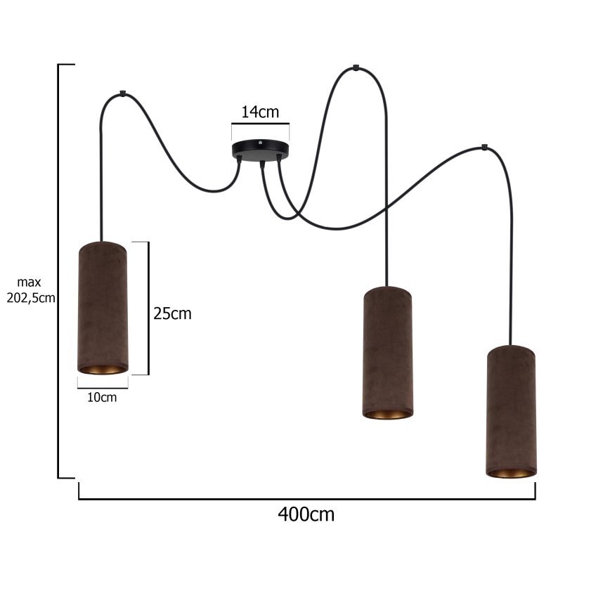 Lustr na lanku AVALO 3xE27/60W/230V pavouk hnědá/měděná