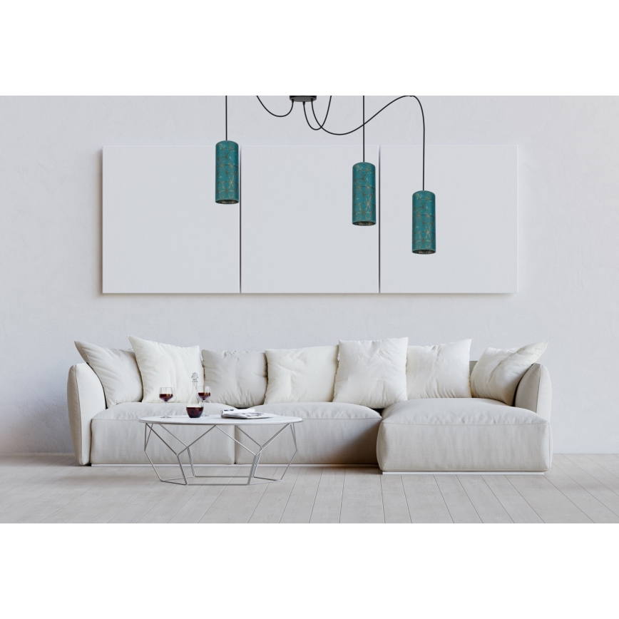 Lustr na lanku AVALO 3xE27/60W/230V pavouk tyrkysová/zlatá