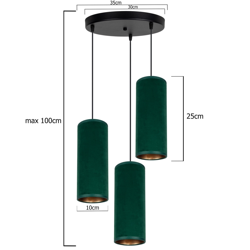 Lustr na lanku AVALO 3xE27/60W/230V pr. 35 cm zelená/měděná