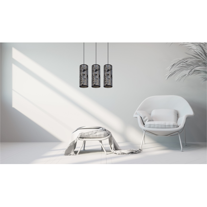 Lustr na lanku AVALO 3xE27/60W/230V šedá/černá