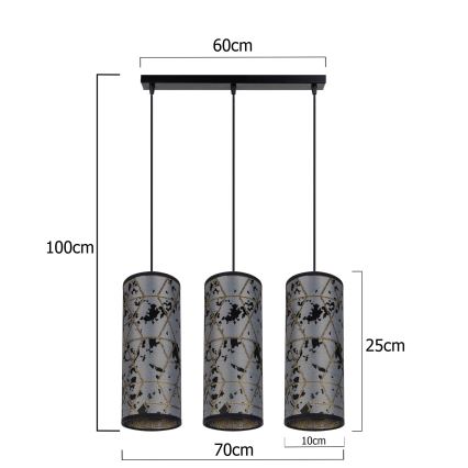 Lustr na lanku AVALO 3xE27/60W/230V šedá/černá