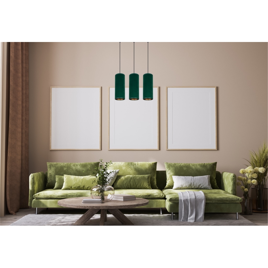 Lustr na lanku AVALO 3xE27/60W/230V zelená/měděná