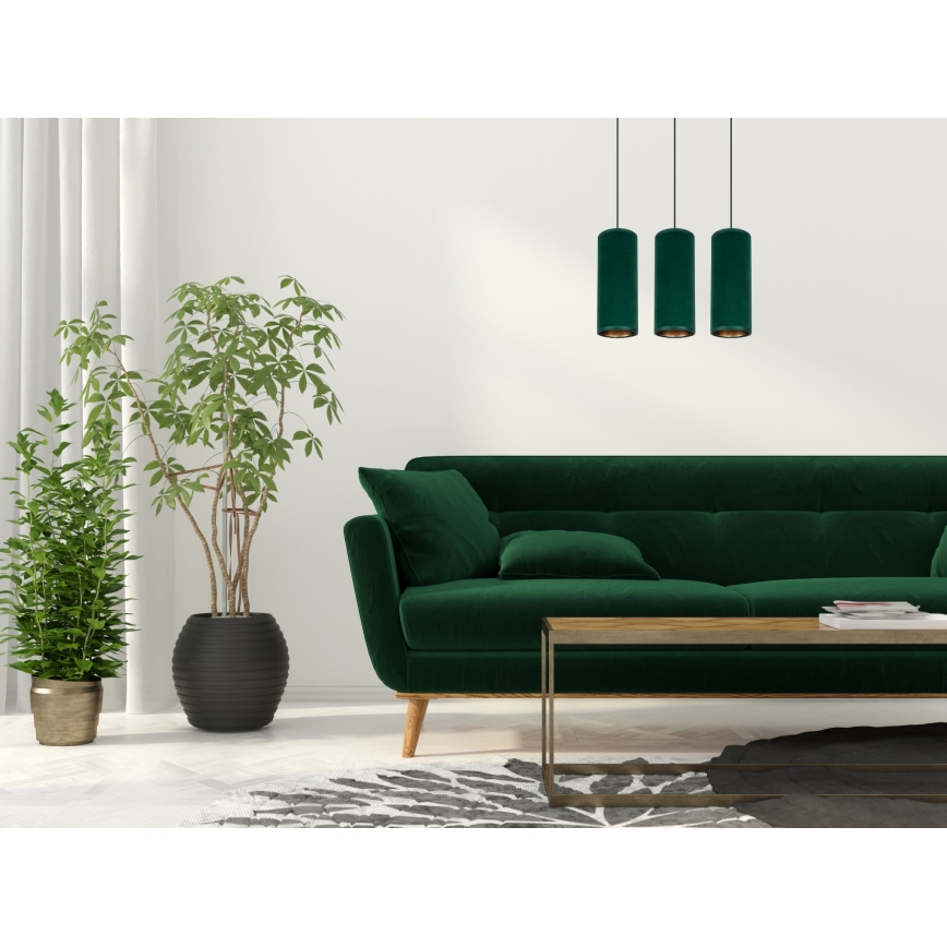 Lustr na lanku AVALO 3xE27/60W/230V zelená/měděná