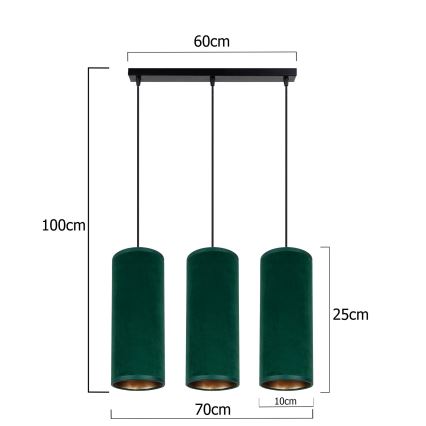 Lustr na lanku AVALO 3xE27/60W/230V zelená/měděná
