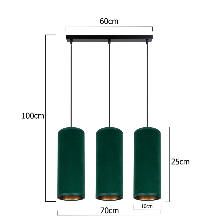 Lustr na lanku AVALO 3xE27/60W/230V zelená/měděná