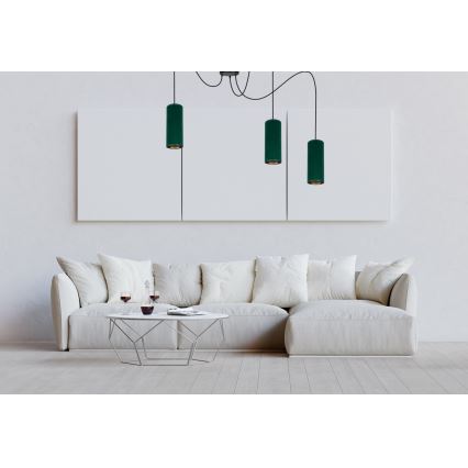 Lustr na lanku AVALO 3xE27/60W/230V zelená/měděná