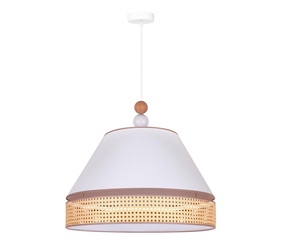 Duolla Lustr na lanku AVIGNON 1xE27/15W/230V pr. 50 cm bílá/ratan DU602082