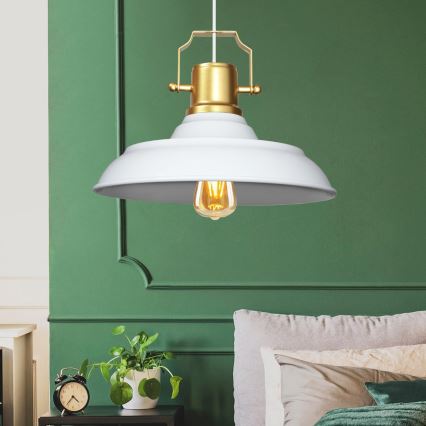 Lustr na lanku AYD 1xE27/40W/230V bílá/zlatá