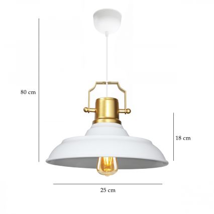Lustr na lanku AYD 1xE27/40W/230V bílá/zlatá