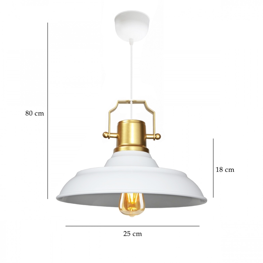 Lustr na lanku AYD 1xE27/40W/230V bílá/zlatá