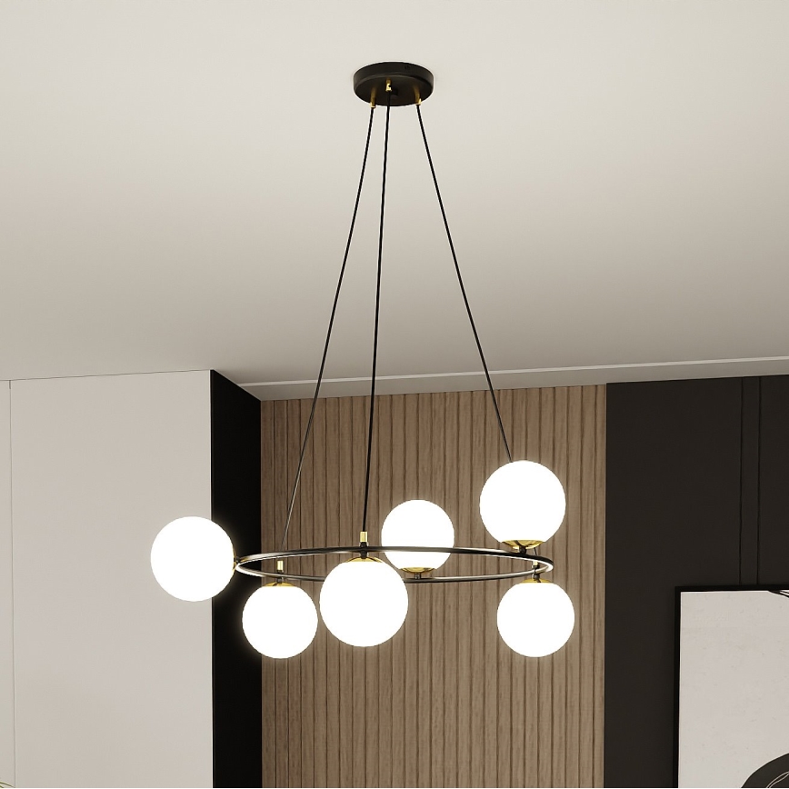 Lustr na lanku AZURA 6xE14/10W/230V černá/bílá