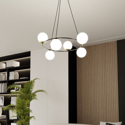 Lustr na lanku AZURA 6xE14/10W/230V černá/bílá