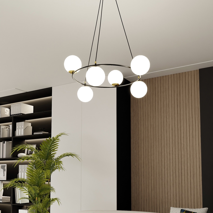 Lustr na lanku AZURA 6xE14/10W/230V černá/bílá