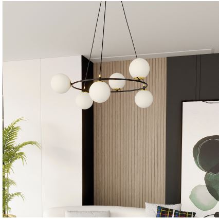 Lustr na lanku AZURA 6xE14/10W/230V černá/bílá