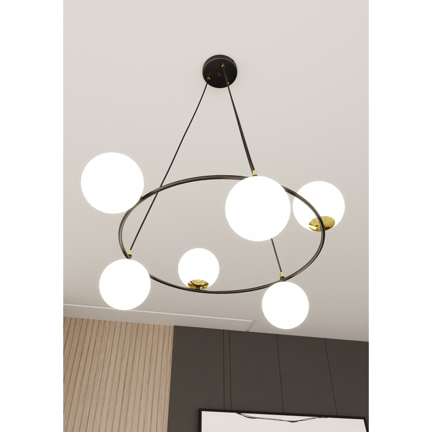 Lustr na lanku AZURA 6xE14/10W/230V černá/bílá