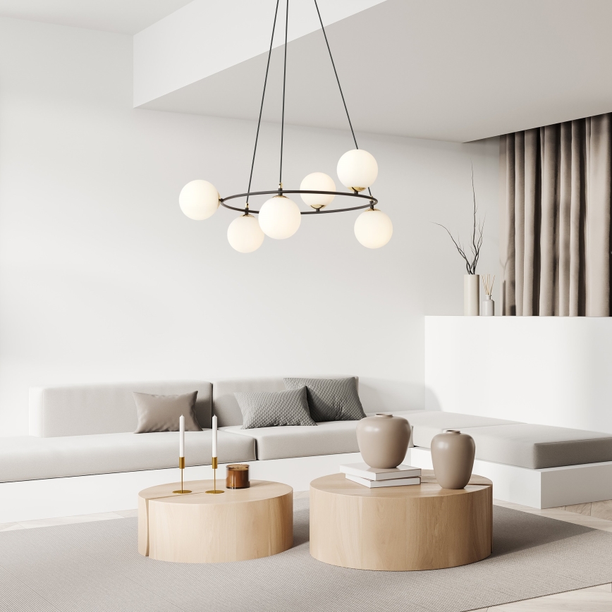 Lustr na lanku AZURA 6xE14/10W/230V černá/bílá