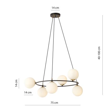 Lustr na lanku AZURA 6xE14/10W/230V černá/bílá