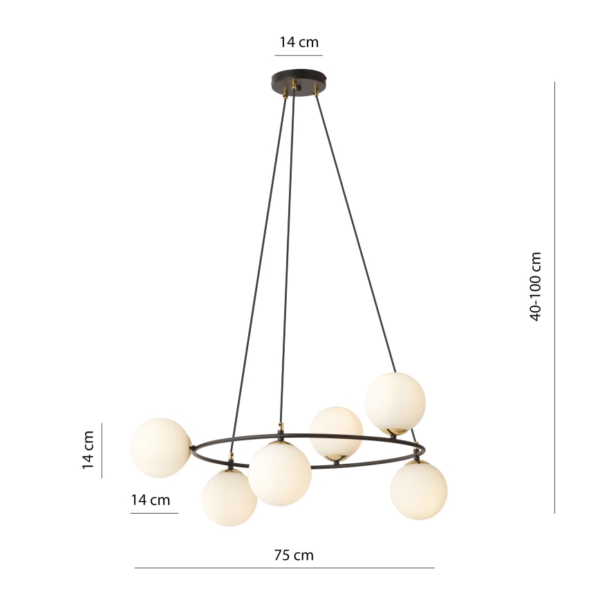 Lustr na lanku AZURA 6xE14/10W/230V černá/bílá