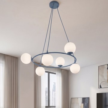 Lustr na lanku AZURA 6xE14/10W/230V modrá/bílá