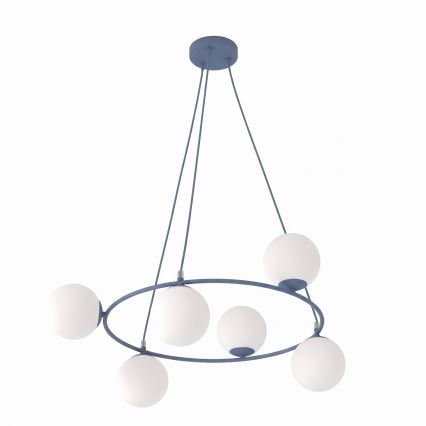 Lustr na lanku AZURA 6xE14/10W/230V modrá/bílá