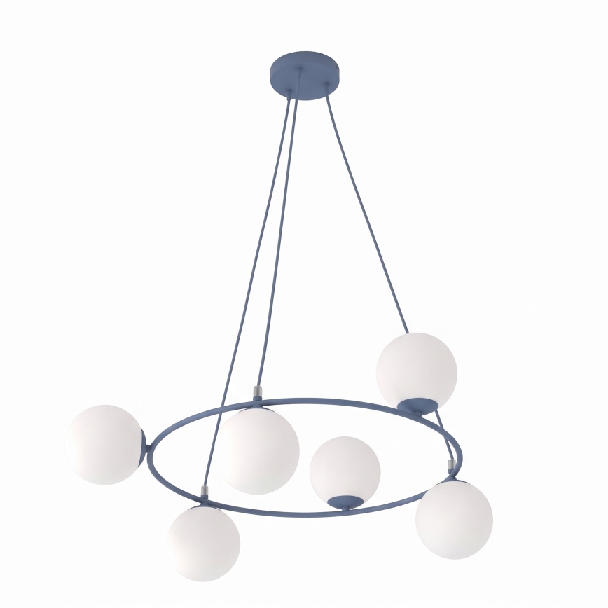 Lustr na lanku AZURA 6xE14/10W/230V modrá/bílá
