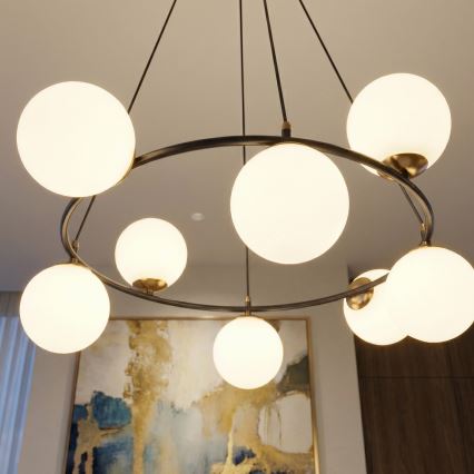 Lustr na lanku AZURA 8xE14/10W/230V černá/bílá